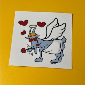 Charming Angel Goat Sticker with Hearts
